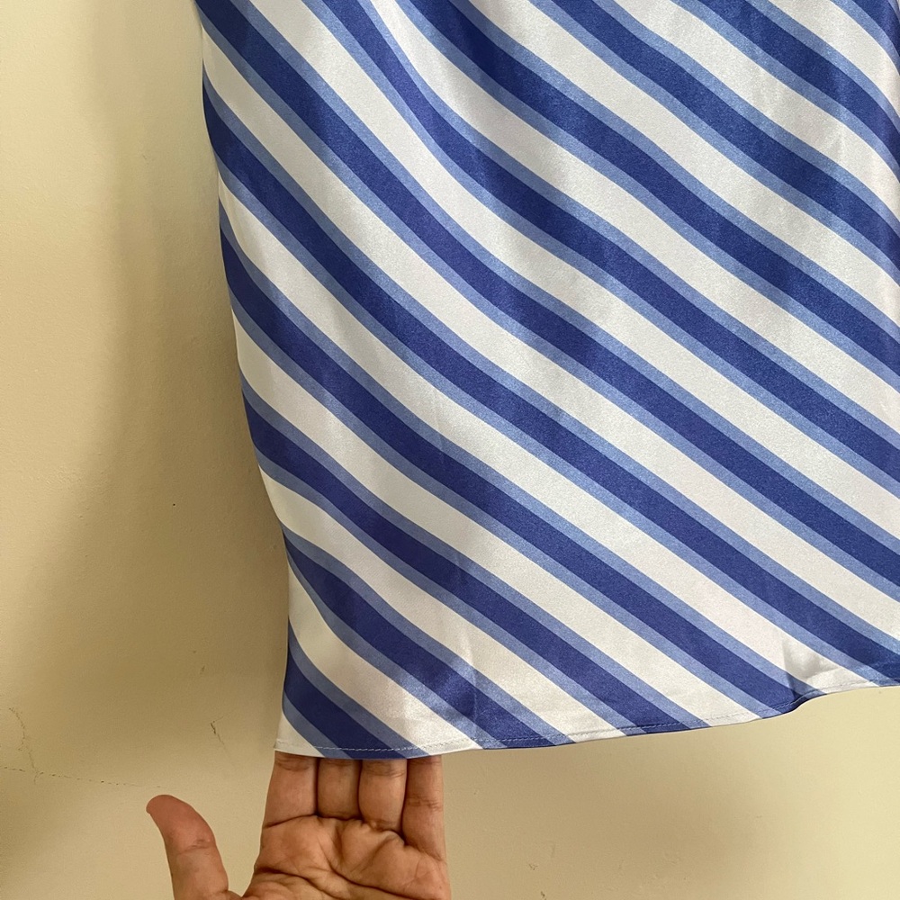 Secret Treasures Blue and White babydoll satin retro Striped with Purple Lace - Picture 4 of 9